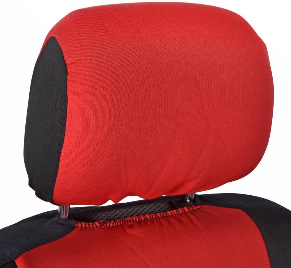 BDK Polypro Car Seat Covers Full Set in Red on Black – Front and Rear Split Bench Seat Protectors, Easy to Install, Universal Fit Interior Accessories for Auto Truck Van SUV