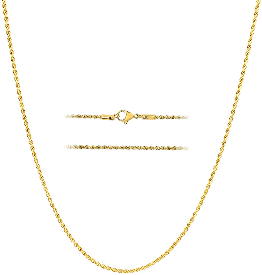 KISPER 18K Gold over Stainless Steel Hip Hop Rope Chain Necklace