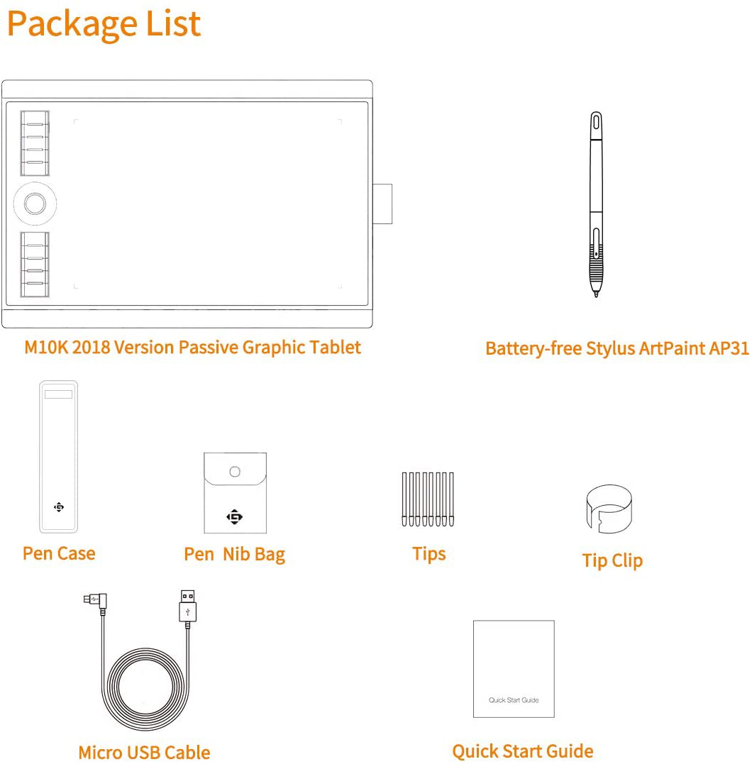 GAOMON M10K2018 10 X 6.25 Inches Graphic Drawing Tablet 8192 Levels of Pressure Digital Pen Tablet with Battery-Free Stylus and 10 Customizable Hot-Keys