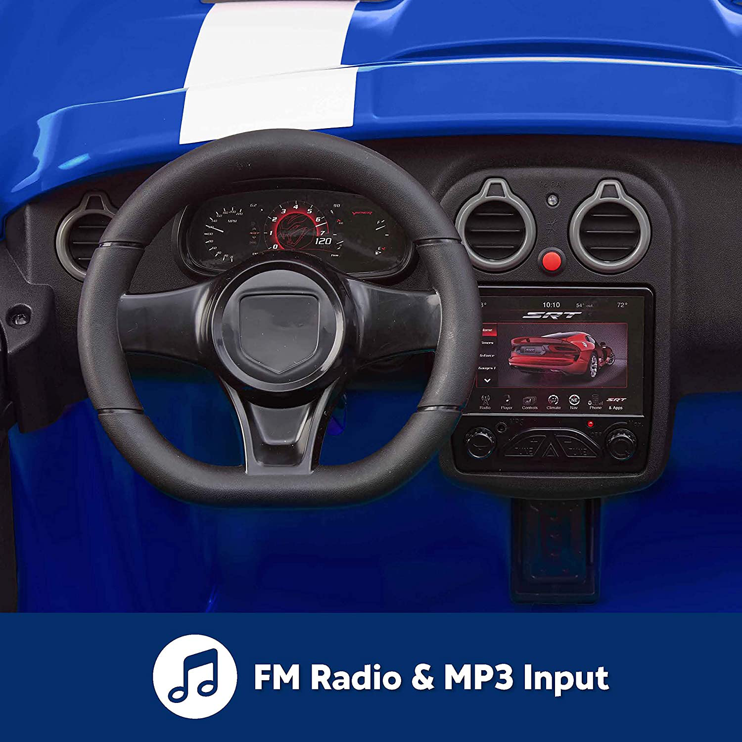 Kid Trax Dodge Viper SRT Convertible Toddler Ride on Toy, Ages 3 - 7 Years Old, 12 Volt Battery, Max Weight of 130 Lbs, Two Seater, Working Lights, Blue