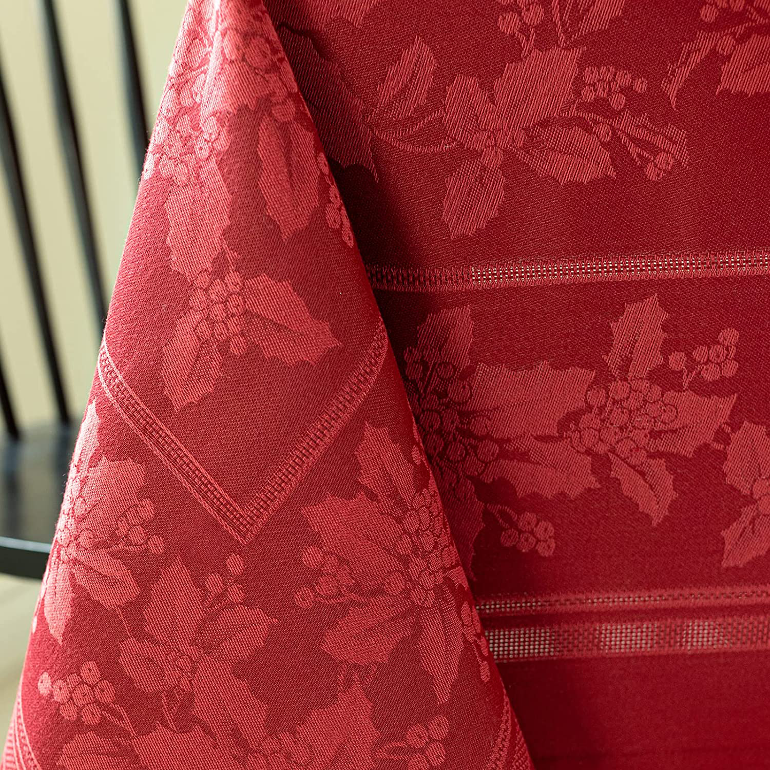 Benson Mills Holiday Elegance Heavyweight Engineered Jacquard Fabric Tablecloth for Christmas, Holiday, and Winter (Red, 60" X 84" Rectangular)