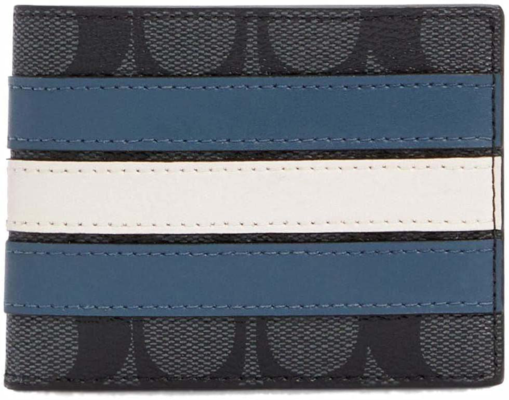 Coach Men'S Slim Billfold Wallet in Signature Canvas with Varsity Stripe