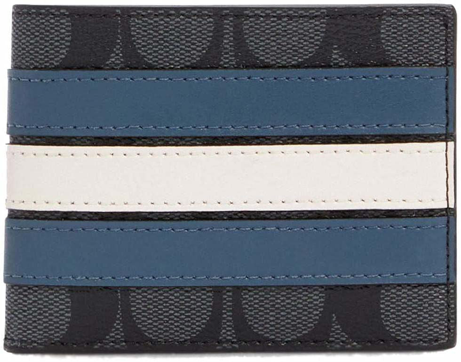 Coach Men'S Slim Billfold Wallet in Signature Canvas with Varsity Stripe