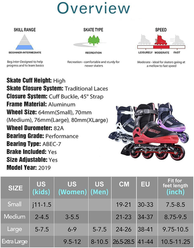 PAPAISON Adjustable Inline Skates for Kids and Adults with Full Light up Wheels , Outdoor Roller Skates for Girls and Boys, Men and Women