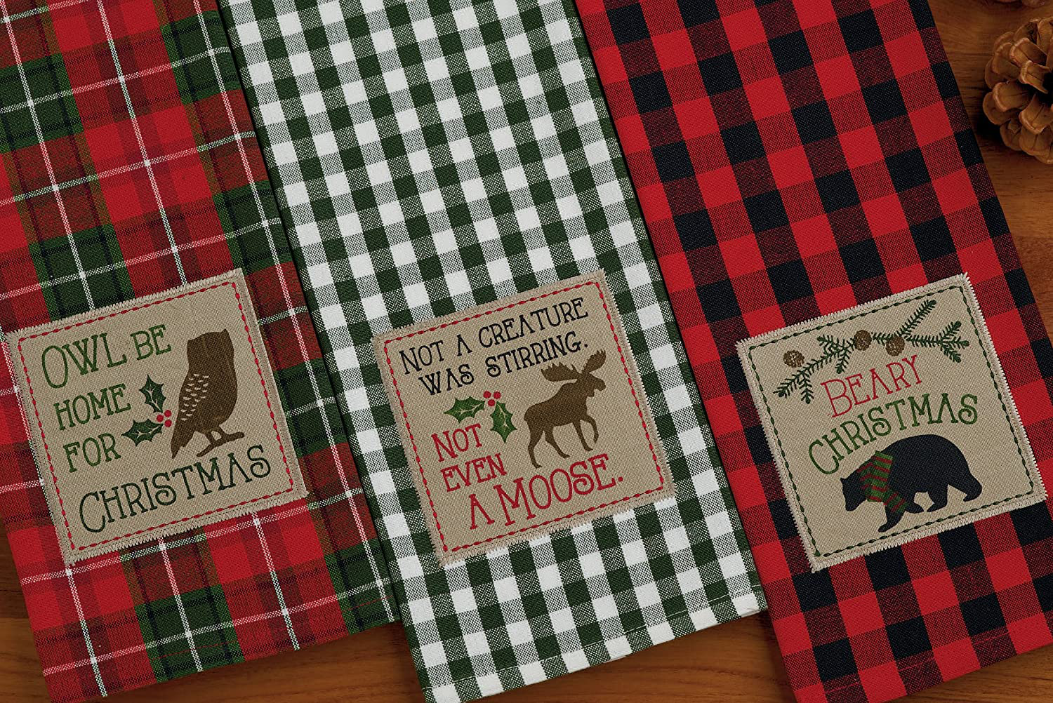 DII Cotton Christmas Holiday Dish Towels, 18X28" Set of 3, Decorative Oversized Embroidered Kitchen Towels, Perfect Home and Kitchen Gift-Cabin Christmas