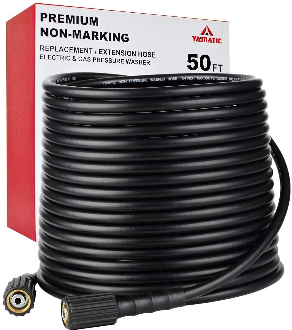 YAMATIC Kink Resistant 3200 PSI 1/4" 50 FT High Pressure Washer Hose Replacement with M22-14Mm Brass Thread (Premium Upgrade Version 2X)
