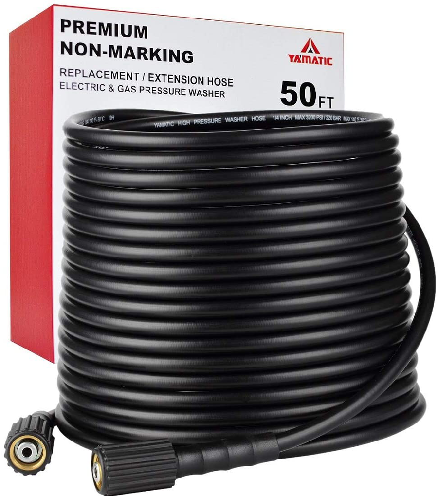 YAMATIC Kink Resistant 3200 PSI 1/4" 50 FT High Pressure Washer Hose Replacement with M22-14Mm Brass Thread (Premium Upgrade Version 2X)