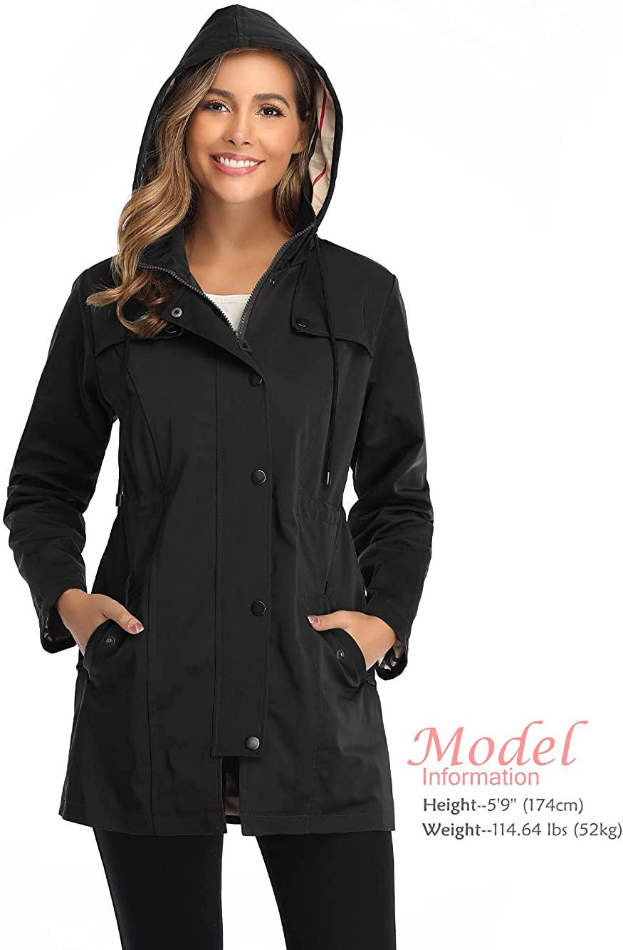 Women'S Long Hooded Rain Jacket Outdoor Raincoat Windbreaker