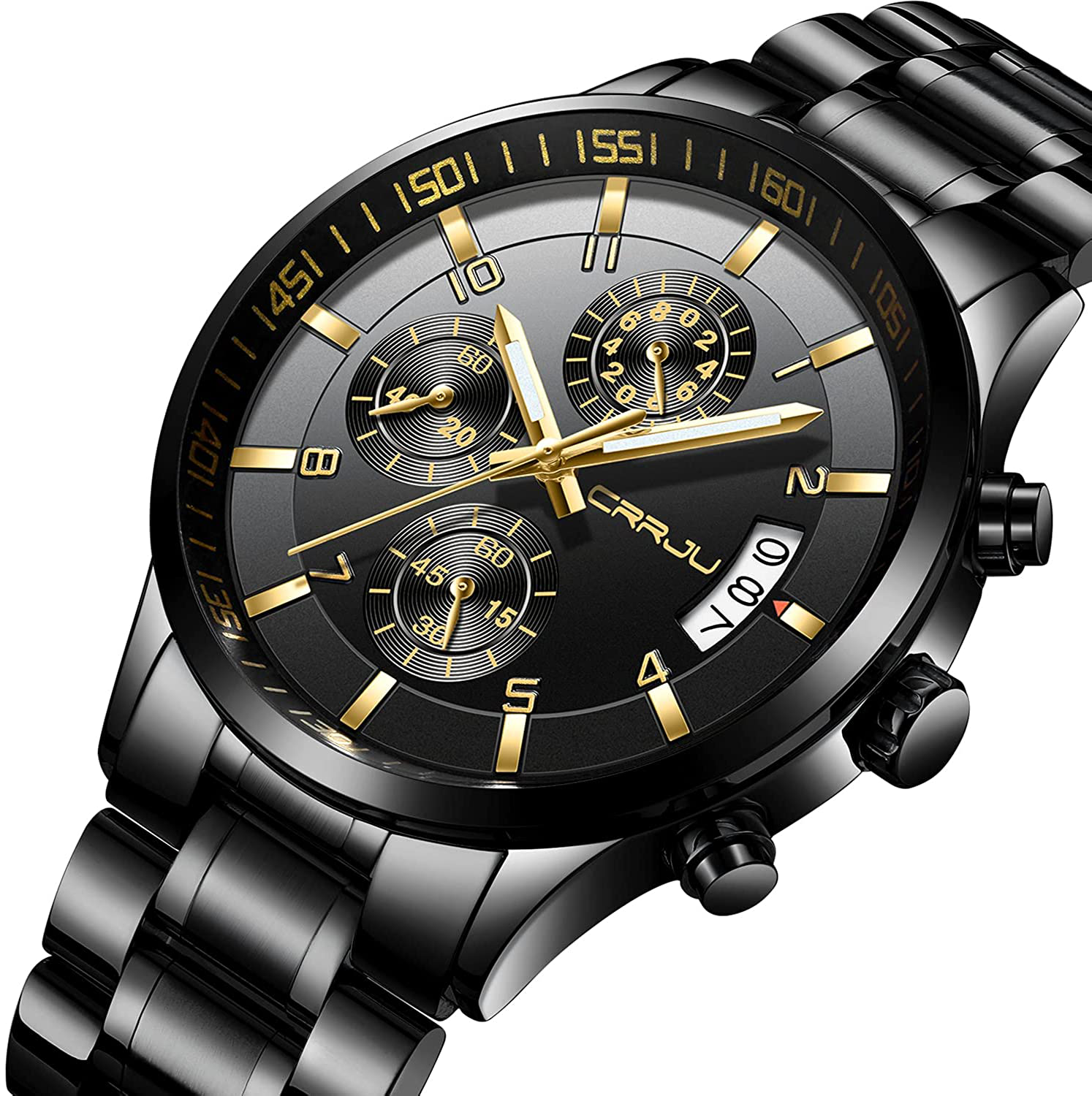 CRRJU Men'S Fashion Stainless Steel Watches Date Waterproof Chronograph Wristwatches,Stainsteel Steel Band Waterproof Watch