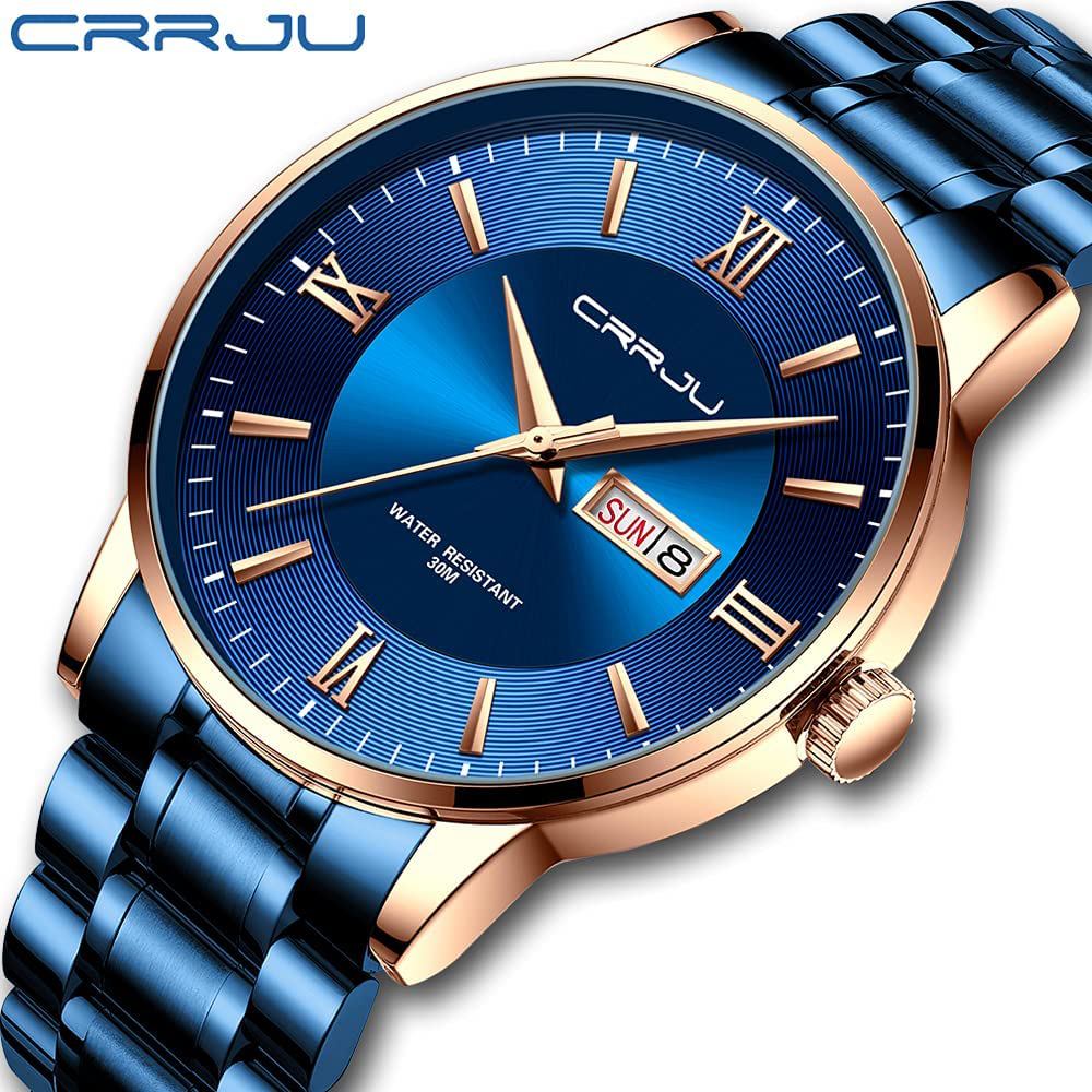CRRJU Men'S Minimalist Casual Luxury Auto Date Watches Fashion Business Japan Movement Quartz Waterproof Wristwatches for Men,Silver Stainsteel Steel Band Watch
