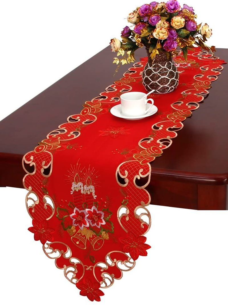 Grelucgo Embroidered Christmas Holiday Festive Table Runner 15” X 90”