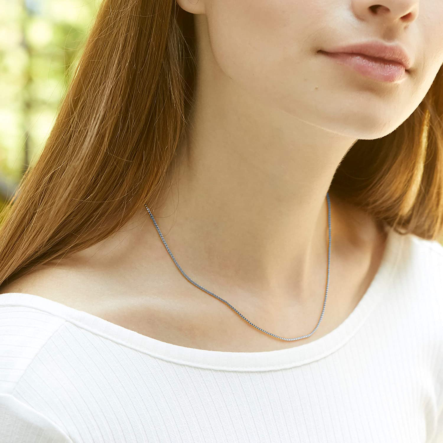 KISPER 24K White Gold over Stainless Steel 1.2 Mm Box Chain Necklace