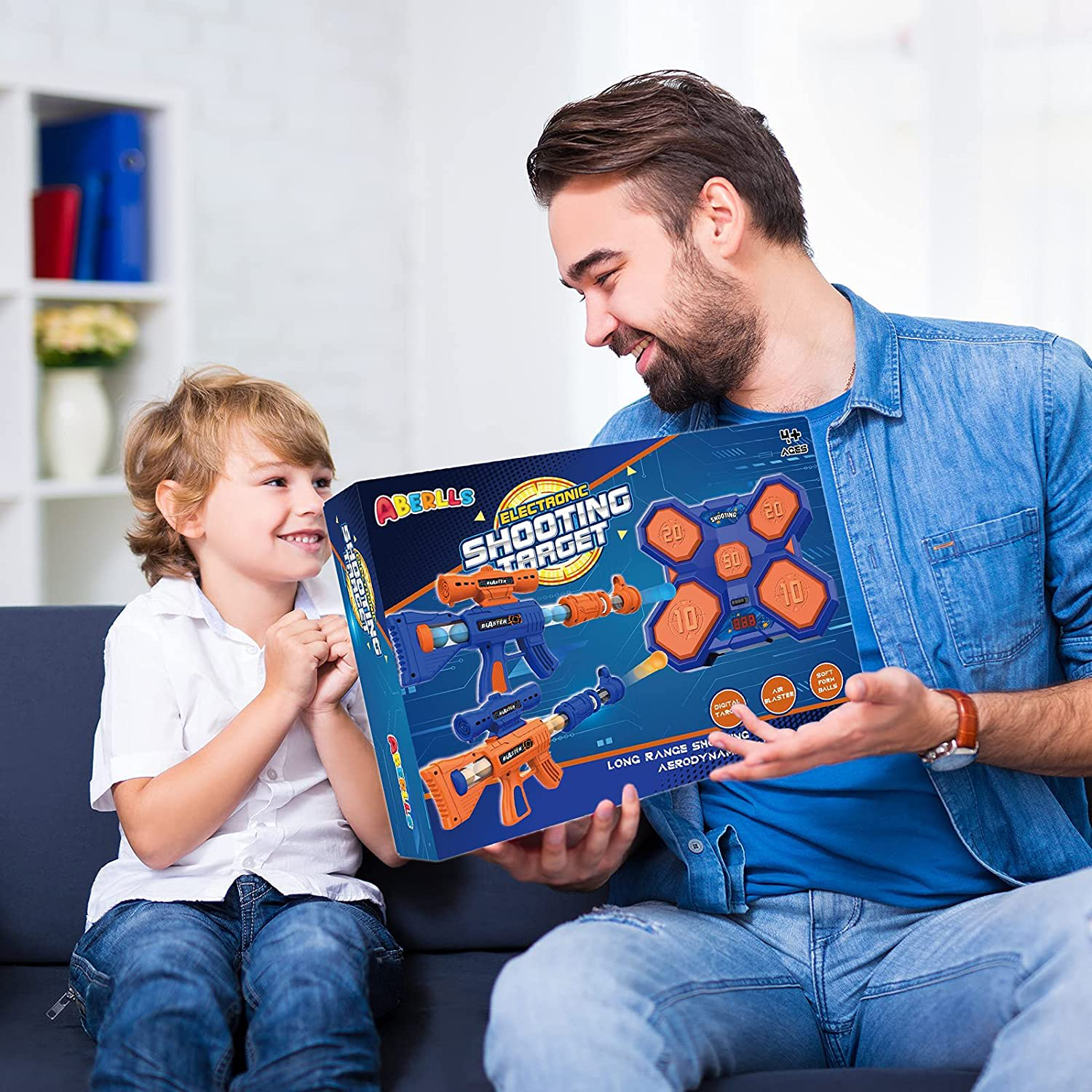 ABERLLS Shooting Game Toy for Age 5 6 7 8 9 10+ Years Old Kids Boys, Digital Electronic Scoring Shooting Targets 2Pk Foam Ball Popper Air Blaster, Ideal Gift, Compatible with Nerf Toy