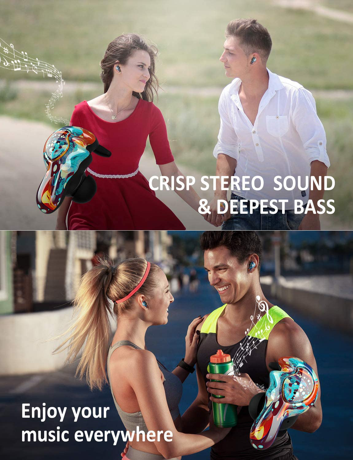 AMINY U-Mini True Wireless Earbuds Waterproof IPX7 Bluetooth Earbuds Wireless Headphones Bluetooth Headphones,Hifi 5.0 Wireless Earbuds 120Hrs Playing Time with Charging Case-Fireworks