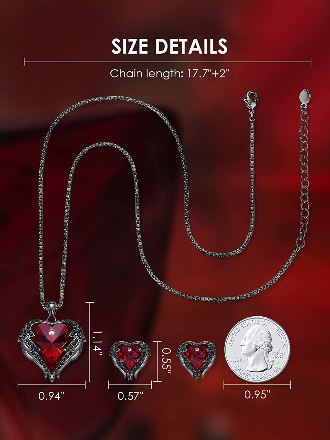 CDE Angel Wing Love Heart Necklaces and Earrings Silver Tone/Gold Tone Jewelry Sets Birthday/Anniversary Mother’S Day Jewelry Gifts for Women Mom/Wife/Sister/Best Friend