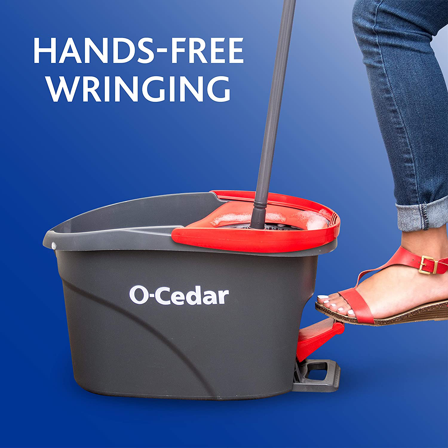 O-Cedar Easywring Microfiber Spin Mop & Bucket Floor Cleaning System + 2 Extra Refills, Red/Gray