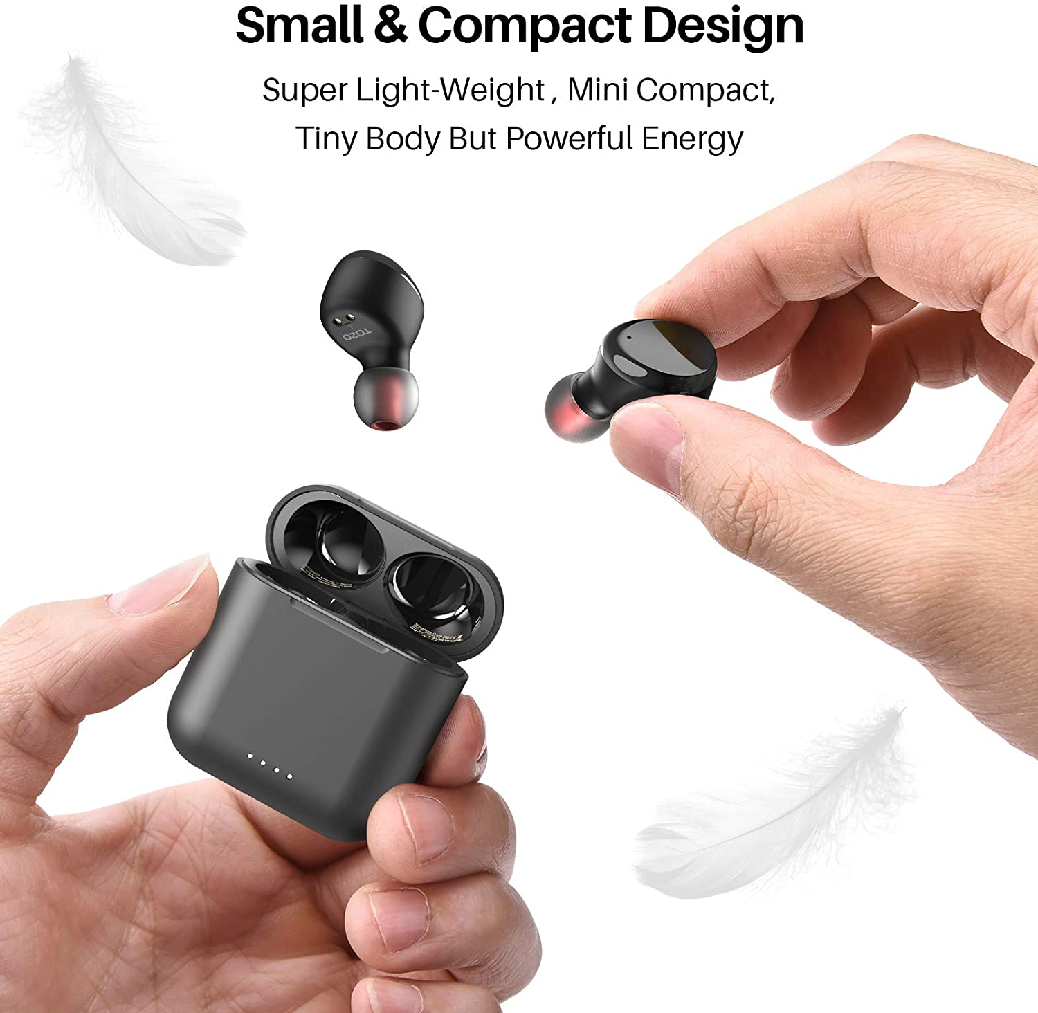 TOZO T6 True Wireless Earbuds Bluetooth Headphones Touch Control with Wireless Charging Case IPX8 Waterproof Stereo Earphones In-Ear Built-In Mic Headset Premium Deep Bass for Sport Black
