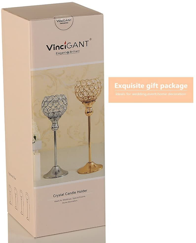 VINCIGANT Silver Crystal Tea Light Candle Holders for Wedding,Sparklers Home Decor Table Centerpieces Candle Stand for Holiday Christmas Housewarming Gift