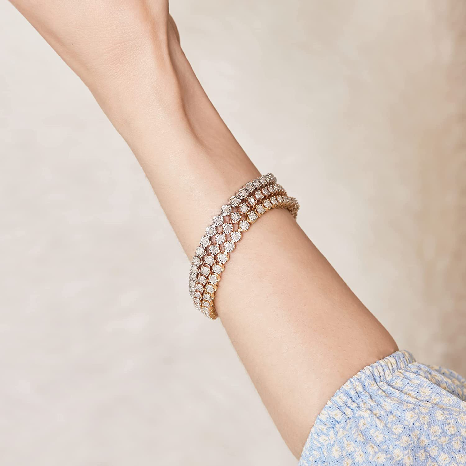 1.00 Carat Real Diamond Circle Link Tennis Bracelet (J, I3) Rhodium Plated over Sterling Silver Illusion Set Miracle Plate Wedding Fashion Jewelry| by La4Ve Diamonds (White, Yellow, Rose Gold Tone)