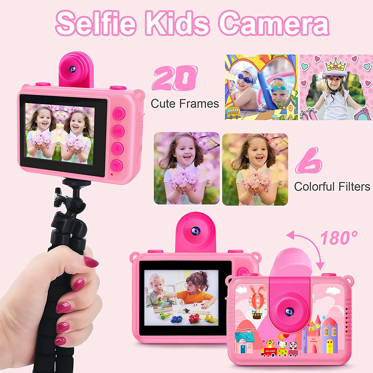 GKTZ Kids Waterproof Camera - 180 Rotatable 1080P HD Children Digital Action Camera Underwater Camera with 32GB SD Card, Birthday Gift Toys for Girls Age 3-14
