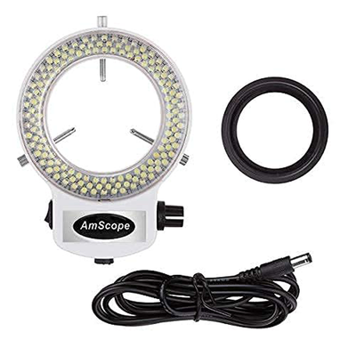 Amscope LED-144W-ZK White Adjustable 144 LED Ring Light Illuminator for Stereo Microscope & Camera