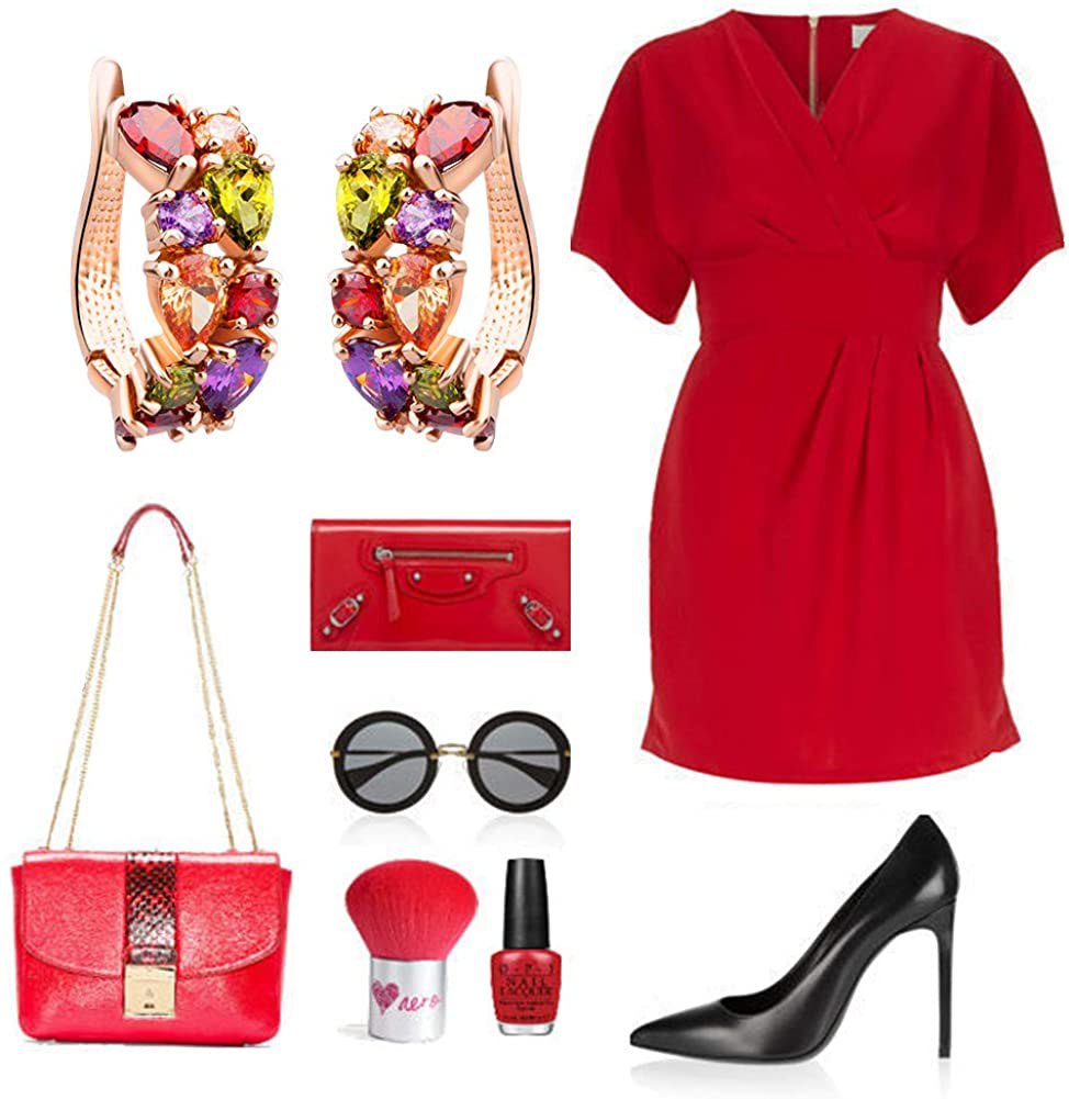 Bamoer Mona Lisa Multicolored Swarovski Elements Crystal Fashion Bridal Jewelry Sets Necklace and Earrings and Bracelet and Ring for Women Girls (Only Earring)-Ideal Valentine’S Day Gift…