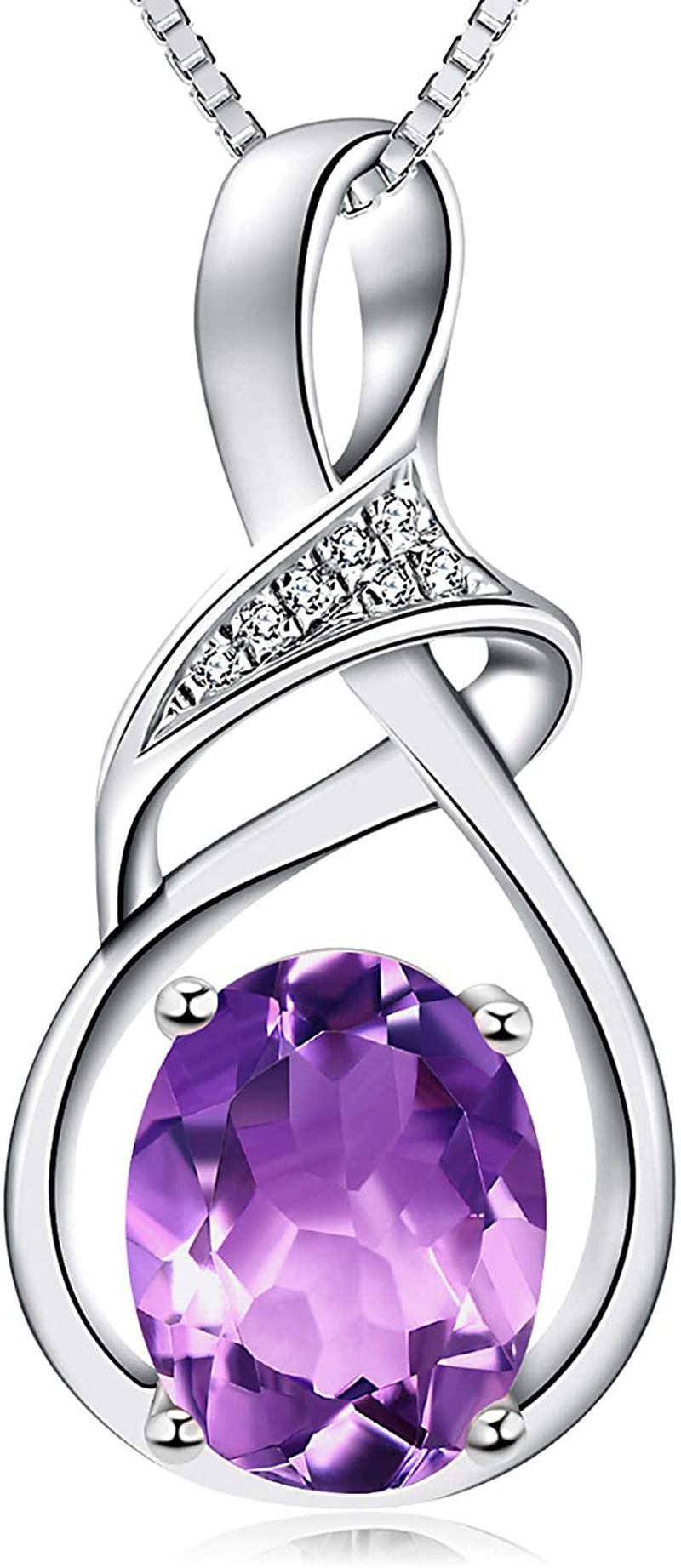 HXZZ Fine Jewelry Gifts for Women Natural Gemstone Swiss Blue Topaz Amethyst Citrine Sterling Silver Pendant Necklace