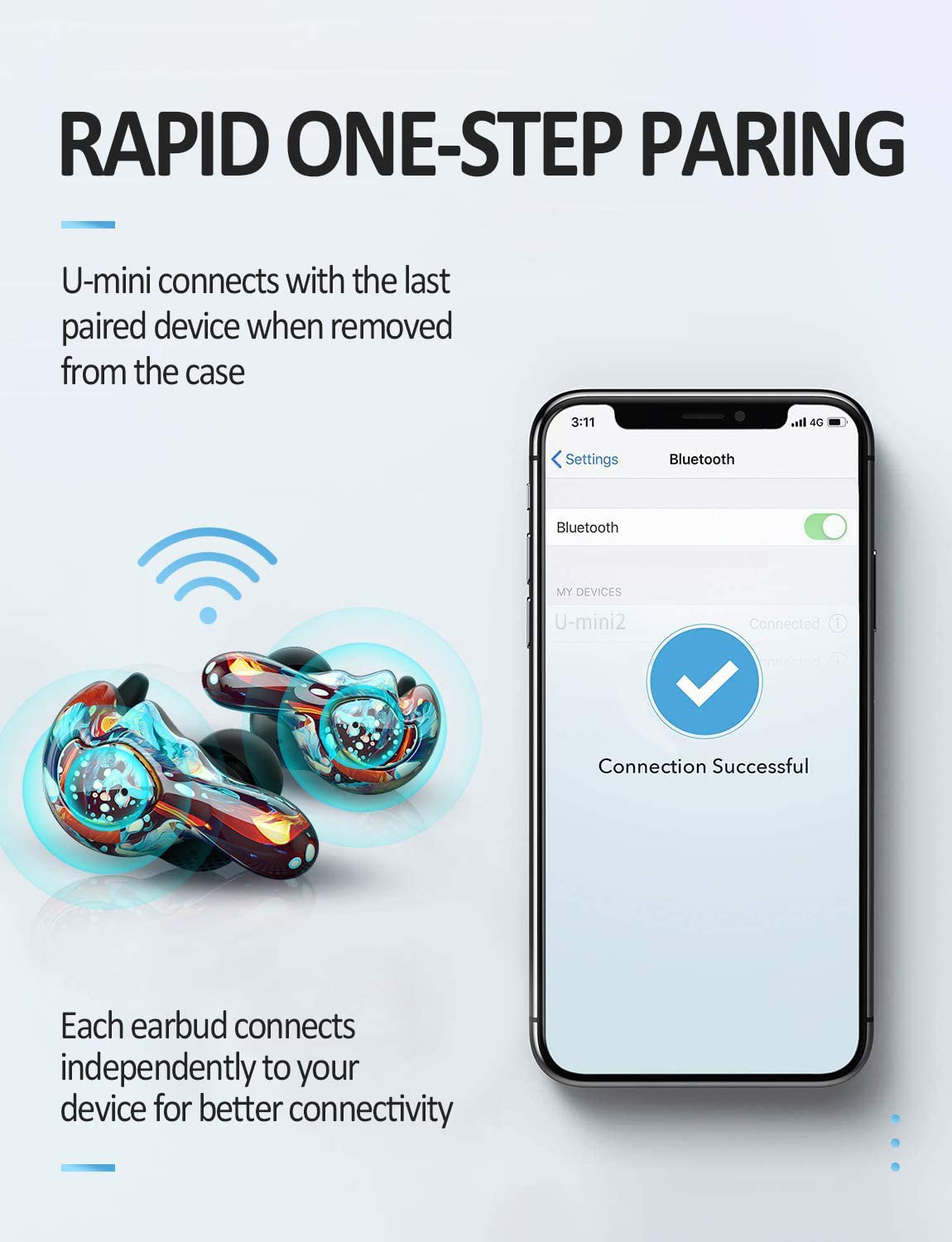 AMINY U-Mini True Wireless Earbuds Waterproof IPX7 Bluetooth Earbuds Wireless Headphones Bluetooth Headphones,Hifi 5.0 Wireless Earbuds 120Hrs Playing Time with Charging Case-Fireworks