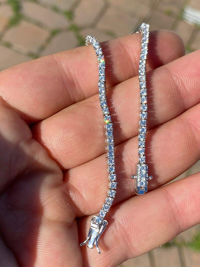 Real Solid 925 Sterling Silver 2Mm CZ Tennis Bracelet - 6-8.5" Iced Diamond One Row Bracelet - Thin & Great for Classy Everyday Look