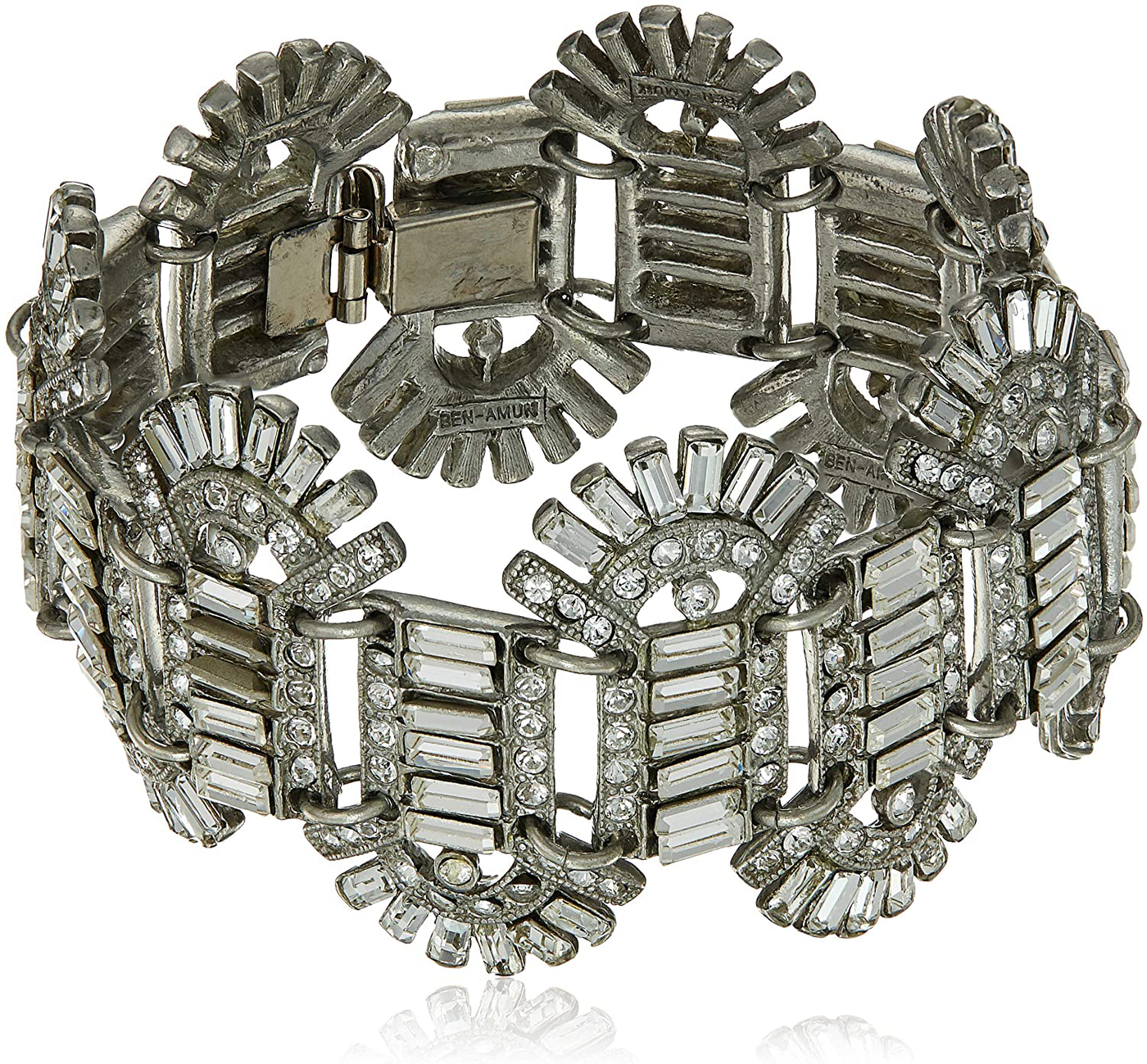 Antique Silver Made in New York Art Deco Swarovski Crystal Zirconia Rhinestone Legendary Collection Pearl Statement Necklace Earrings Anniversary Gift