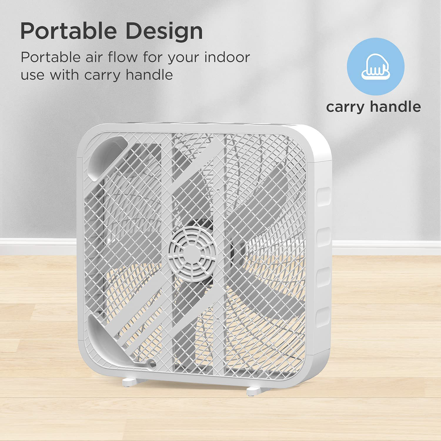 PELONIS PFB50A2BWW 3-Speed Box Fan for Full-Force Circulation with Air Conditioner, White, 2020 New Model