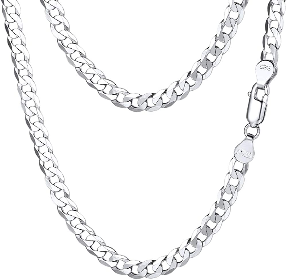 PROSTEEL 925 Sterling Silver Cuban Link Chain/Figaro Chain/Rope Chain, Solid Silver Necklace for Women Men, 14"/18"/20"/22"/24"/26"/28", Come Gift Box