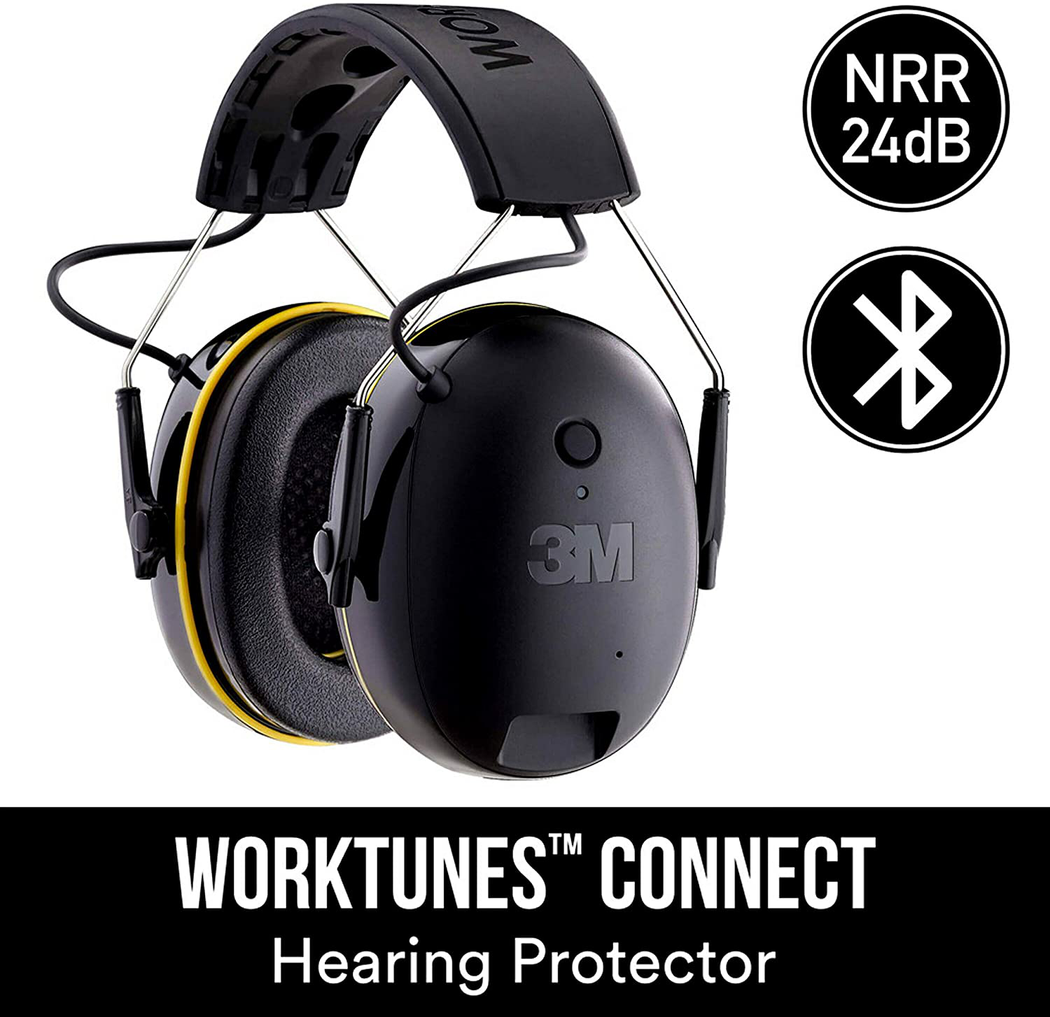 3M Worktunes Connect Hearing Protector with Bluetooth Technology, 24 Db NRR, Ear Protection for Mowing, Snowblowing, Construction, Work Shops