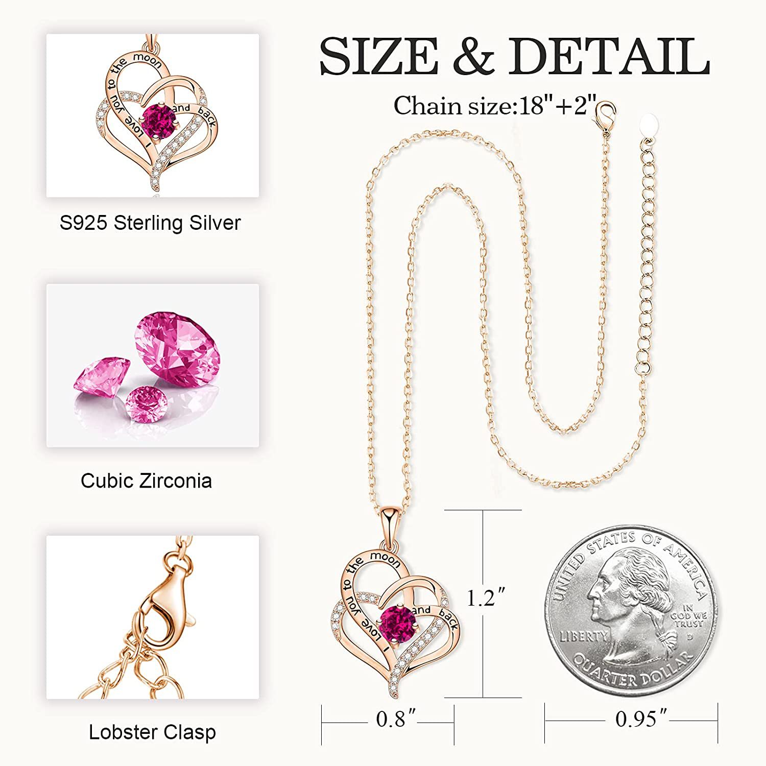 Sterling Silver Love Heart Birthstone Necklace for Women, Romantic Gifts for Her on Christmas Birthday Anniversary Jewelry Gifts for Women Girls