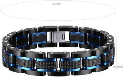 Zillaly Men'S Stainless Steel Two-Tone Square Link Diamond Bracelet in Black & Blue Ion-Plated Black