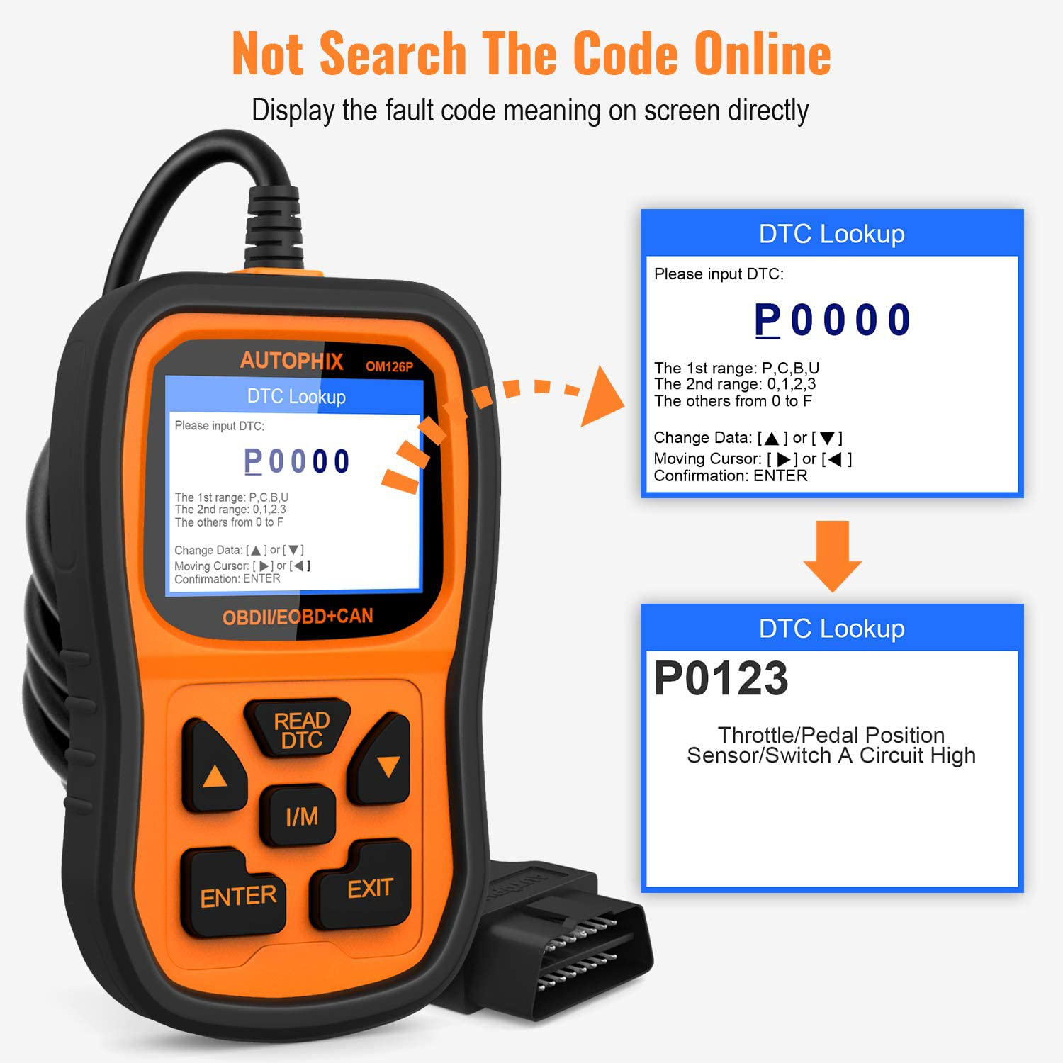 AUTOPHIX OBD2 Scanner Enhanced OM126P Vehicle Code Reader Auto Diagnostic Check Engine Light for All OBDII Car after 1996[Upgrade Version]