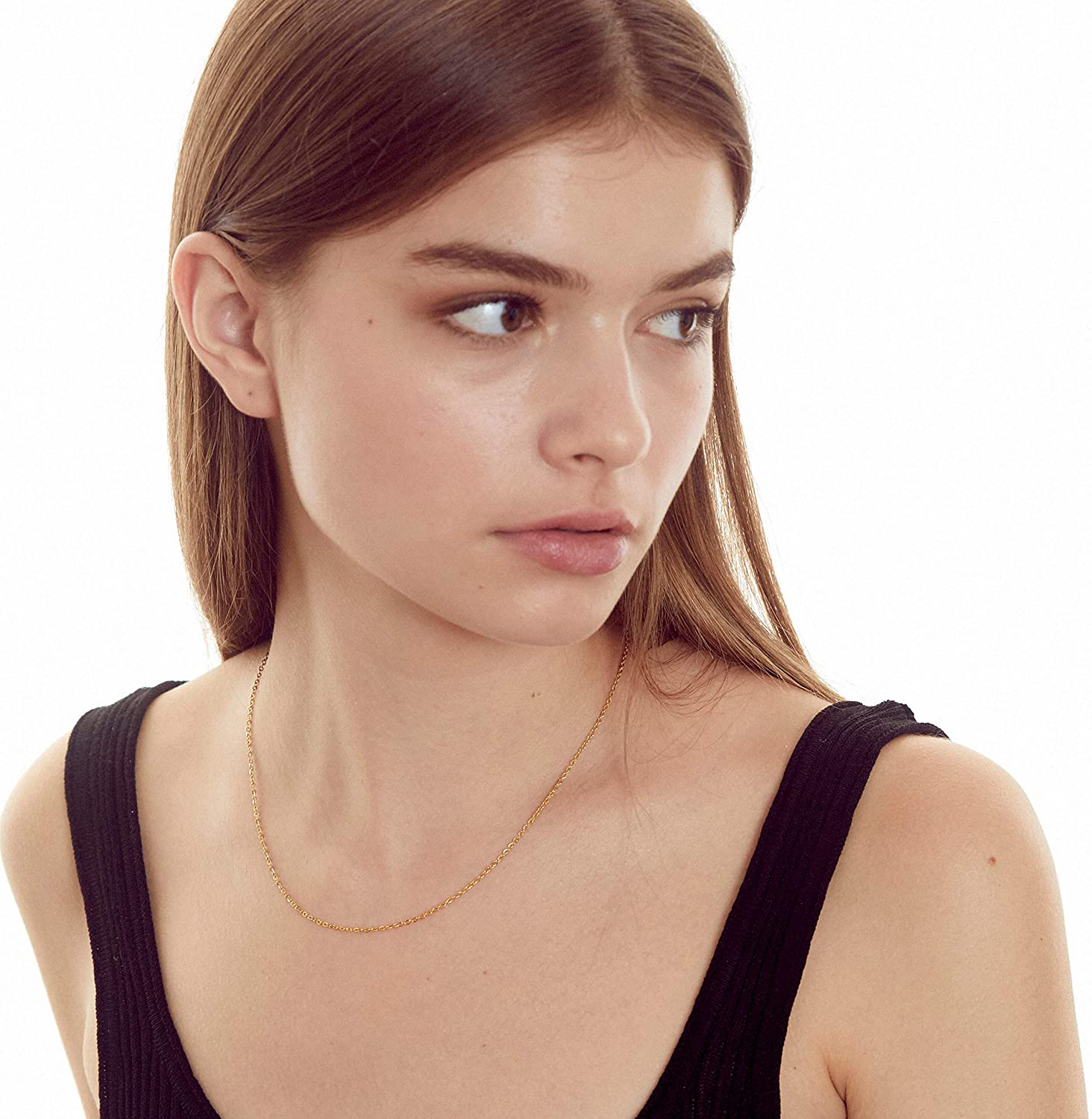 KISPER 24K Gold over Stainless Steel 1.5Mm Thin Cable Link Chain Necklace