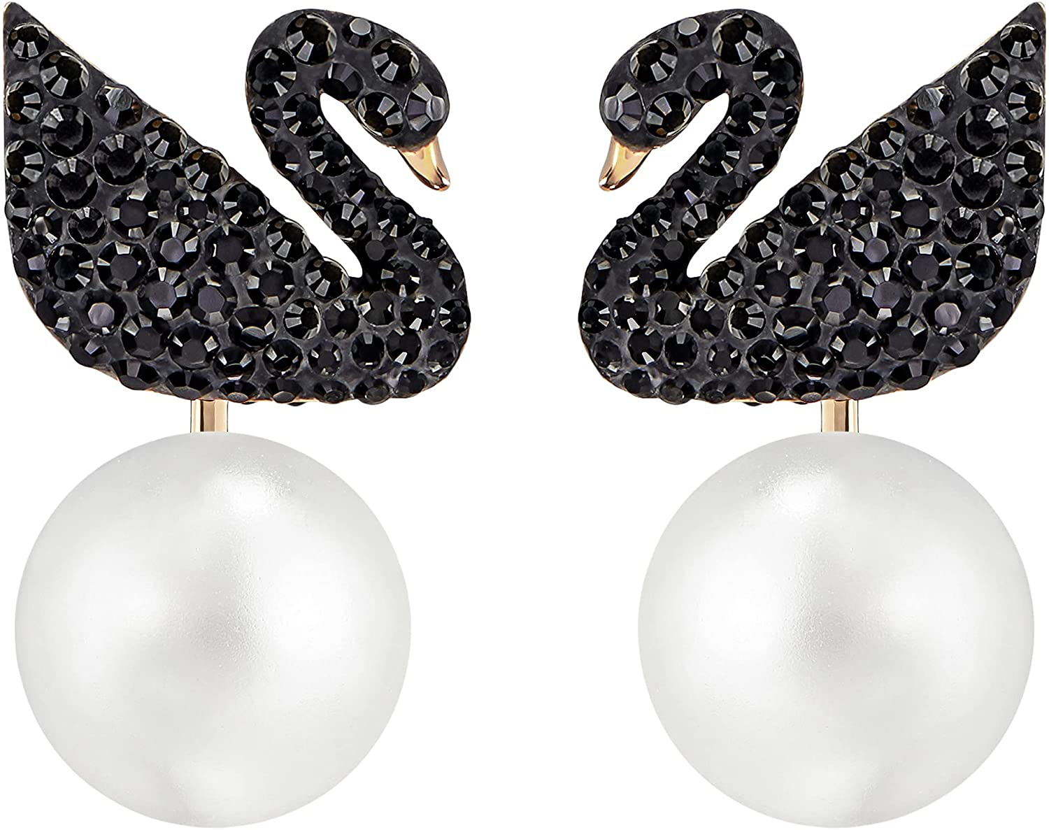 SWAROVSKI Women'S Iconic Swan Jewelry Collection, Rose Gold Tone Finish, Black Crystals