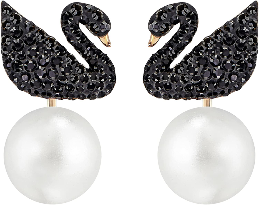 SWAROVSKI Women'S Iconic Swan Jewelry Collection, Rose Gold Tone Finish, Black Crystals