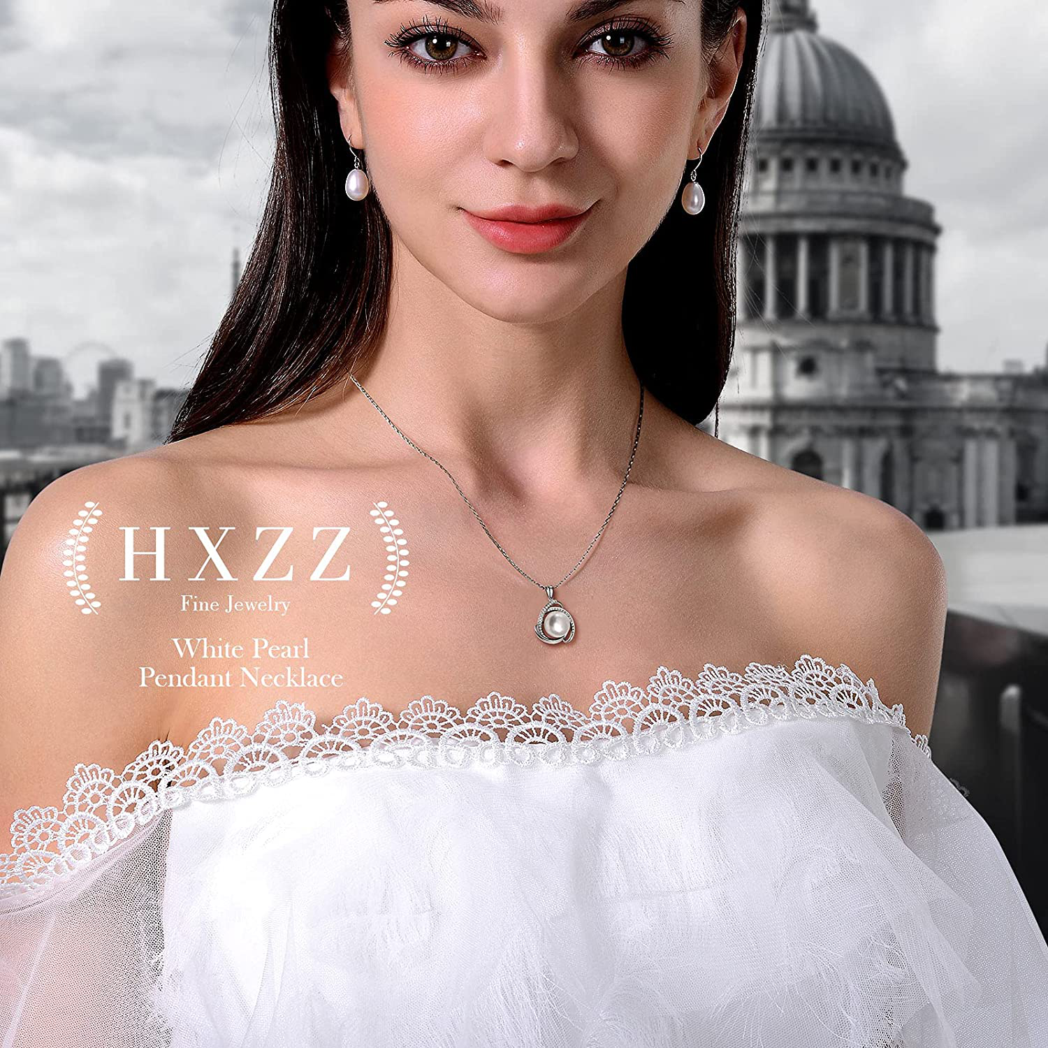 HXZZ Fine Jewelry Gifts for Women 925 Sterling Silver Freshwater Cultured White Pearl Pendant Necklace