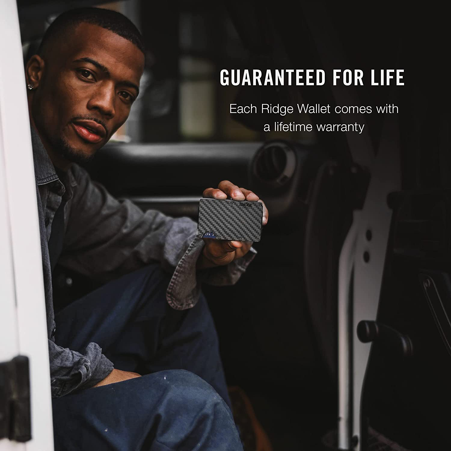 The Ridge Minimalist Slim Wallet for Men - RFID Blocking Front Pocket Credit Card Holder - Metal Small Mens Wallets with Cash Strap (Carbon Fiber)
