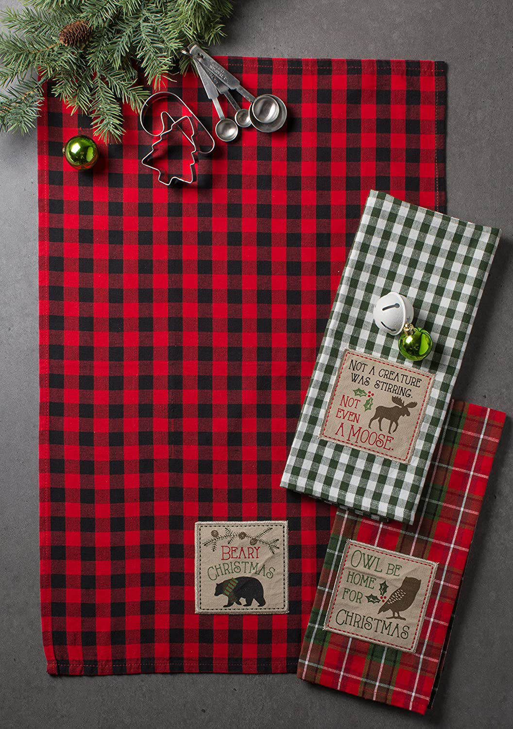 DII Cotton Christmas Holiday Dish Towels, 18X28" Set of 3, Decorative Oversized Embroidered Kitchen Towels, Perfect Home and Kitchen Gift-Cabin Christmas