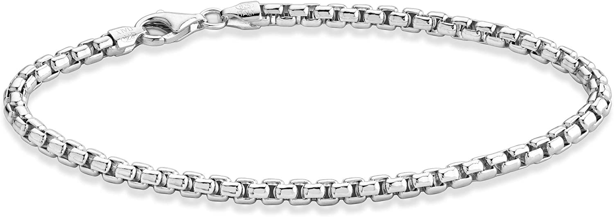 Miabella Solid 925 Sterling Silver Italian 3.5Mm Square Rolo Link round Box Chain Bracelet for Women Men, 7, 7.5, 8, 8.5, 9 Inch Made in Italy