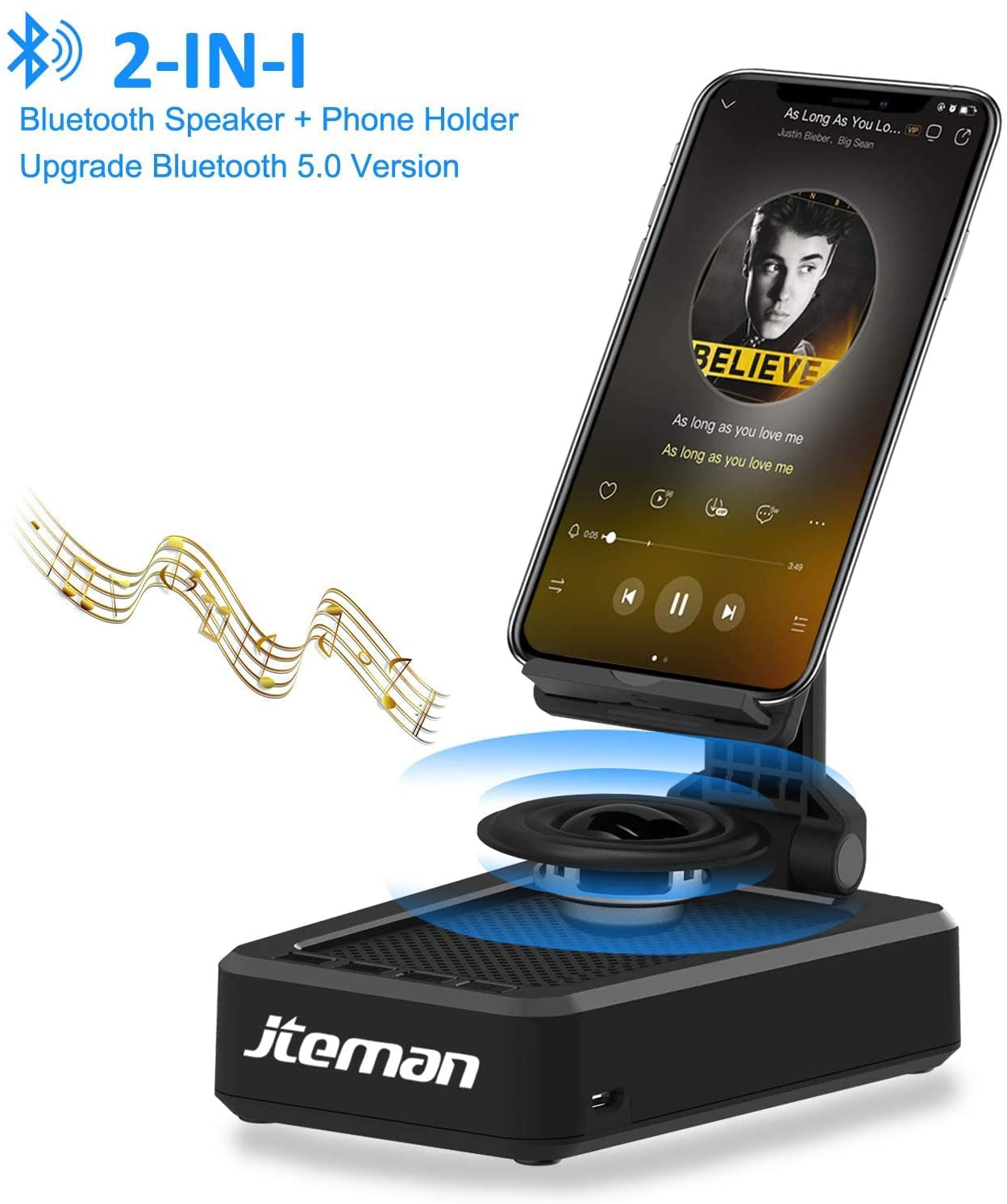 Cell Phone Stand with Wireless Bluetooth Speaker and Anti-Slip Base HD Surround Sound Perfect for Home and Outdoors with Bluetooth Speaker for Desk Compatible with Iphone/Ipad/Samsung Galaxy