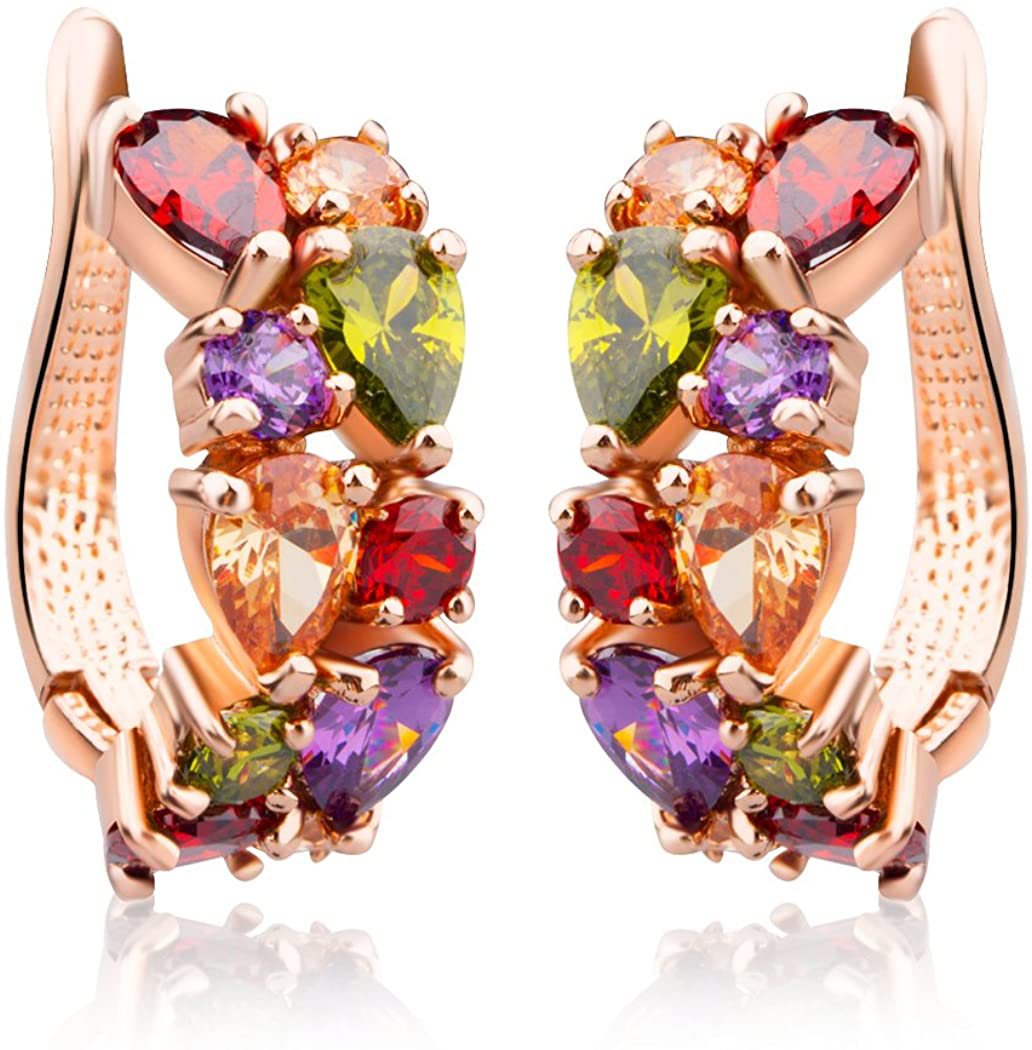 Bamoer Mona Lisa Multicolored Swarovski Elements Crystal Fashion Bridal Jewelry Sets Necklace and Earrings and Bracelet and Ring for Women Girls (Only Earring)-Ideal Valentine’S Day Gift…