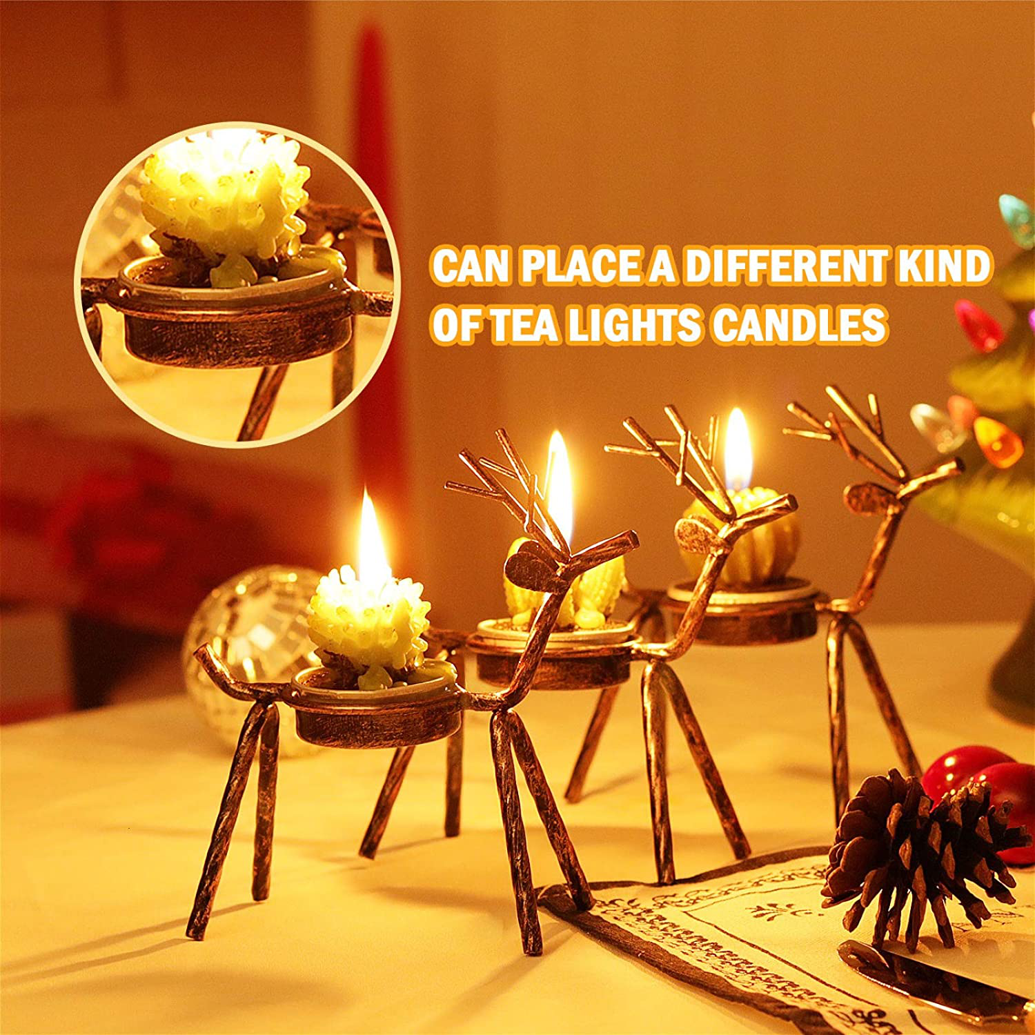 Rocinha Reindeer Candle Holder, Set of 6 Tea Candles Holders Holiday Candlestick Christmas Decoration for Home, Table, Fireplace, Window