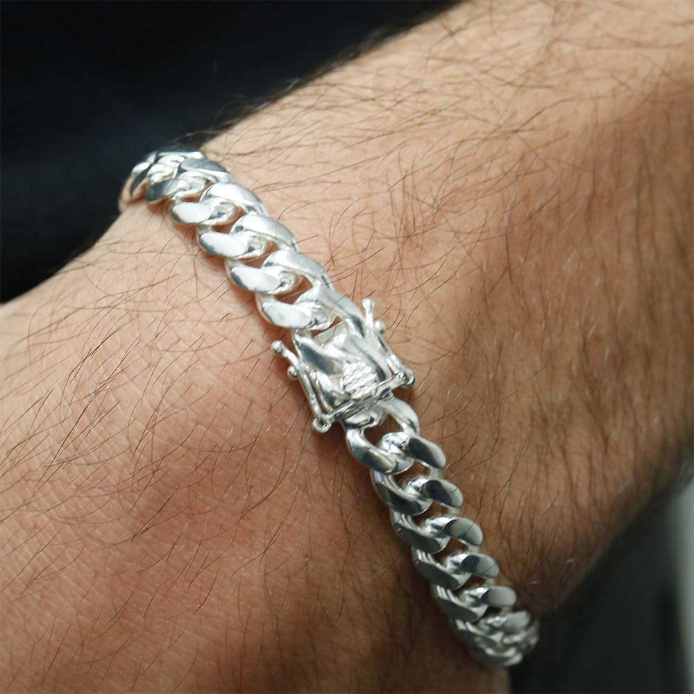 Verona Jewelers 925 Sterling Silver Solid Miami Cuban Link Chain Bracelet, 6.5MM - 14.5MM- Curb Cuban Bracelet, Solid Thick Big Link Bracelet for Men Boys, 8, 8.5, 9 Inch