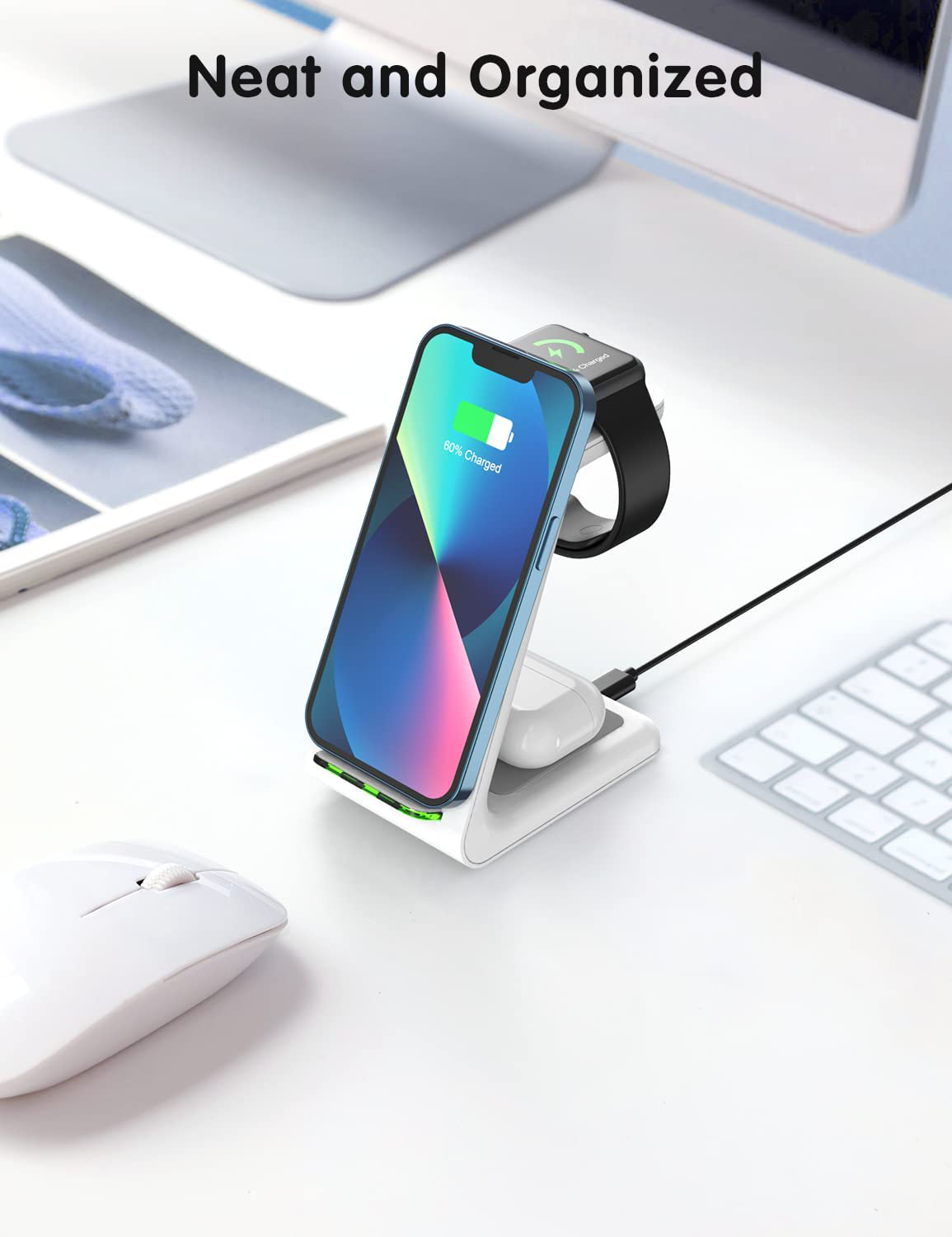 Joygeek Wireless Charging Station, Wireless Iphone Charger, 3 in 1 Charging Station for Apple Iphone 13 Pro Max/13 Pro/13/12 Pro Max/12 Pro/12/11 Pro Max/11 Pro/11/Se/X/Xr/Xs/8, Iwatch7/6/Se/3,Airpods
