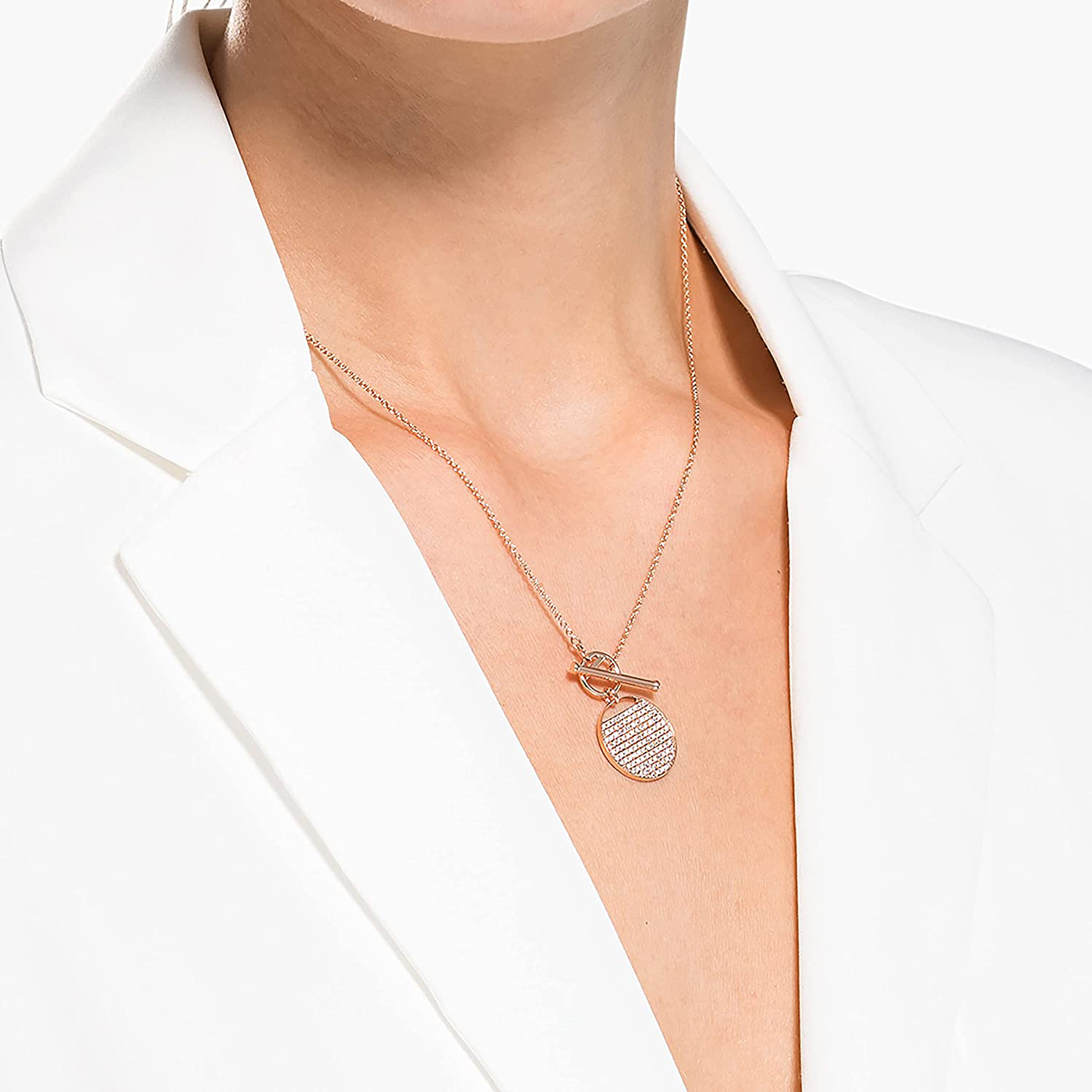 Swarovski Women'S Ginger T Bar Necklace with White Crystals in a Rose-Gold Tone Plated Setting