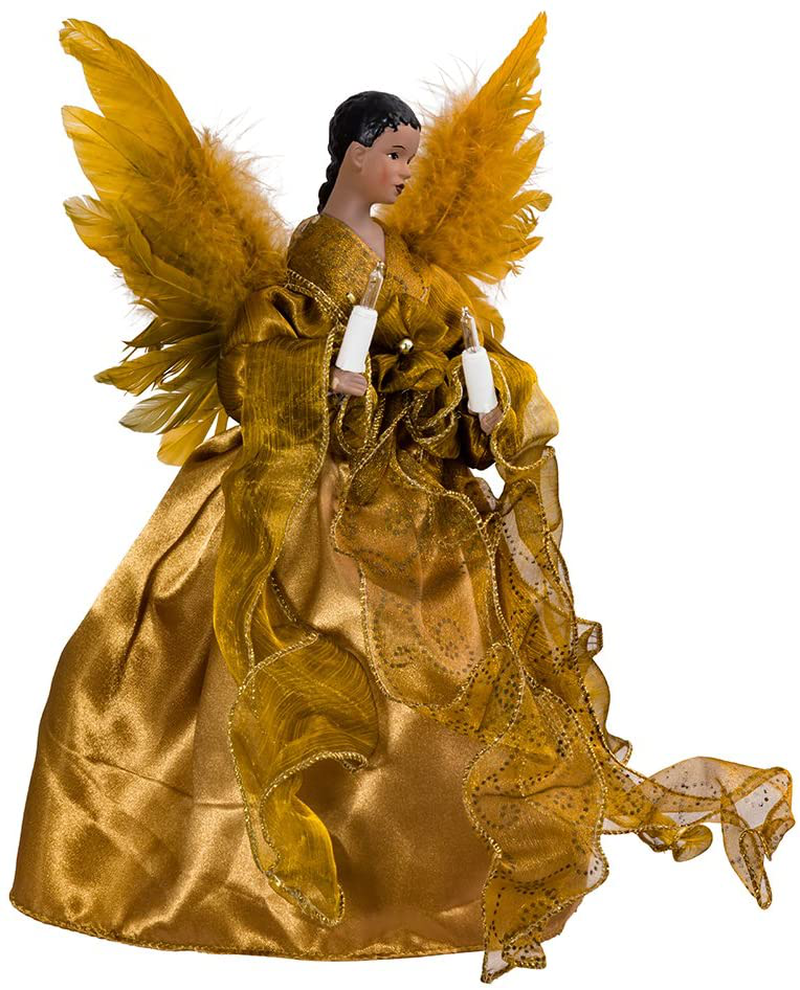 Kurt Adler UL 10-Light African American Angel Christmas Treetop Figurine, 13-Inch, Gold
